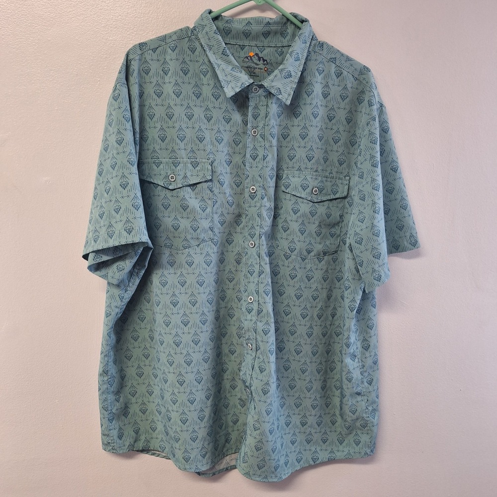 Mountain and Isles Mens‎ XL Short Sleeve Button Down Shirt Blue Geometric Print